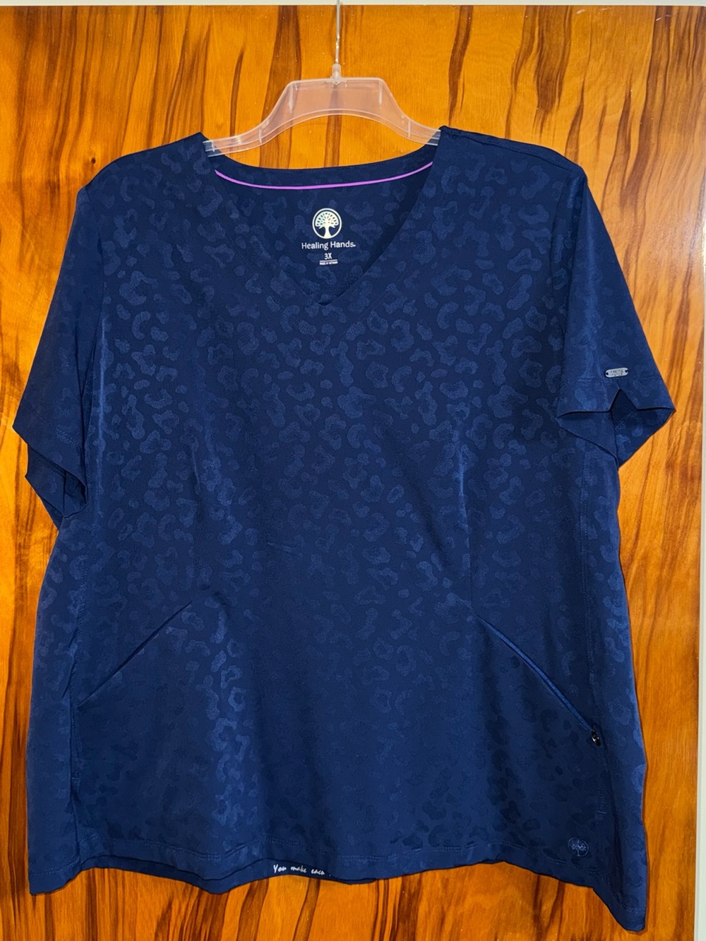 Healing Hands Navy Leopard Scrub Top